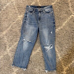 Judy Blue Distressed Cropped Jeans - Medium Blue Wash